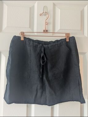 Black Linen Drawstring Skirt/Cover-up